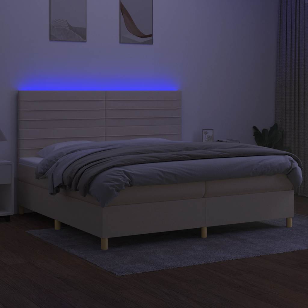 krémszínű szövet rugós és LED-es ágy matraccal 200 x 200 cm
