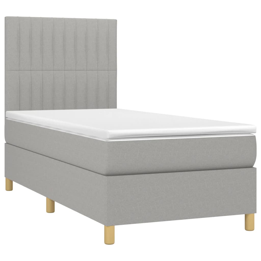 világosszürke szövet rugós és LED-es ágy matraccal 90x190 cm