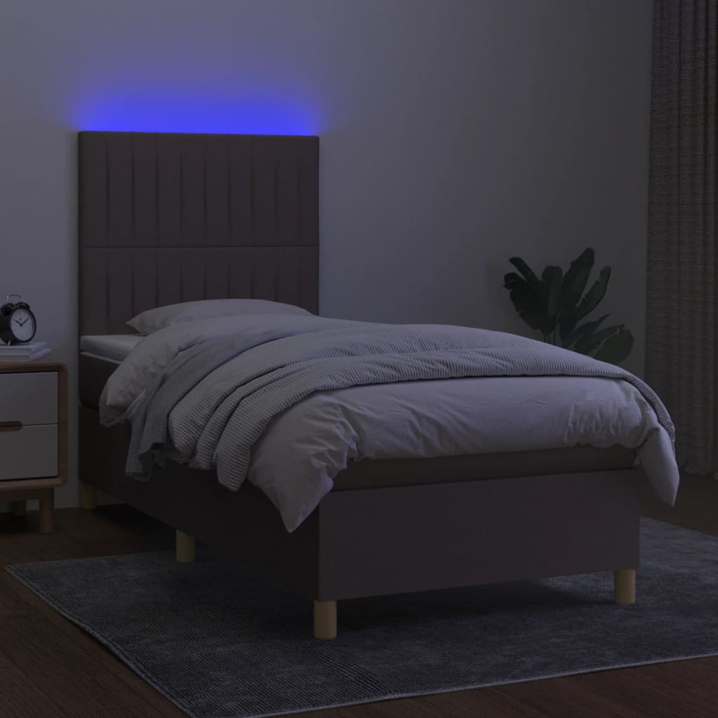 tópszínű szövet rugós és LED-es ágy matraccal 90x200 cm