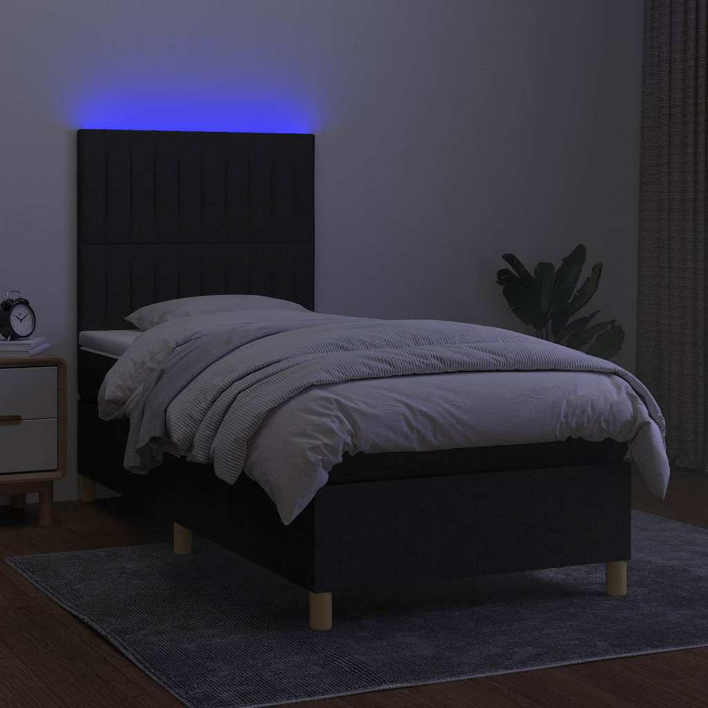 fekete szövet rugós és LED-es ágy matraccal 100x200 cm