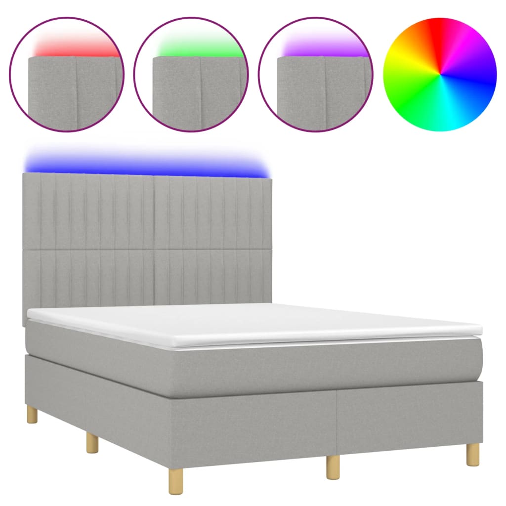sötétszürke szövet rugós és LED-es ágy matraccal 140x190 cm