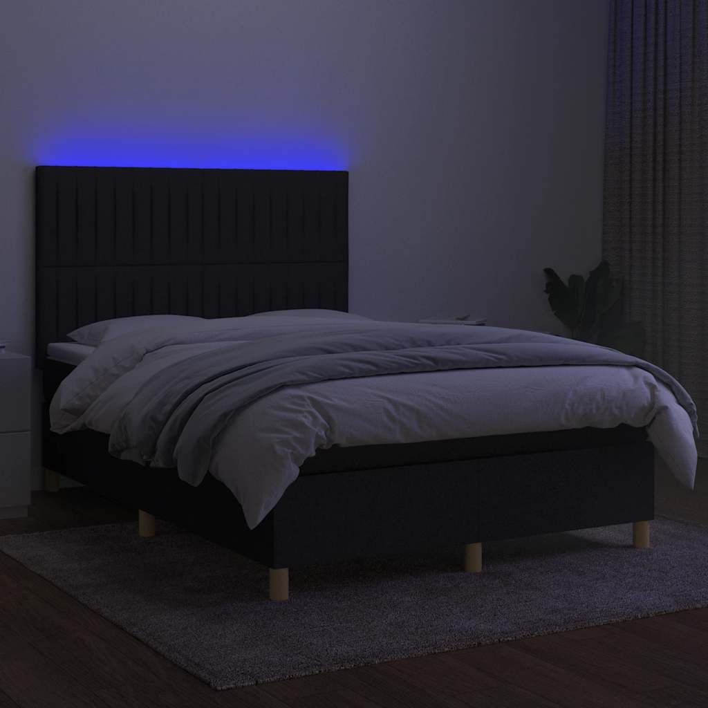 fekete szövet rugós és LED-es ágy matraccal 140x190 cm