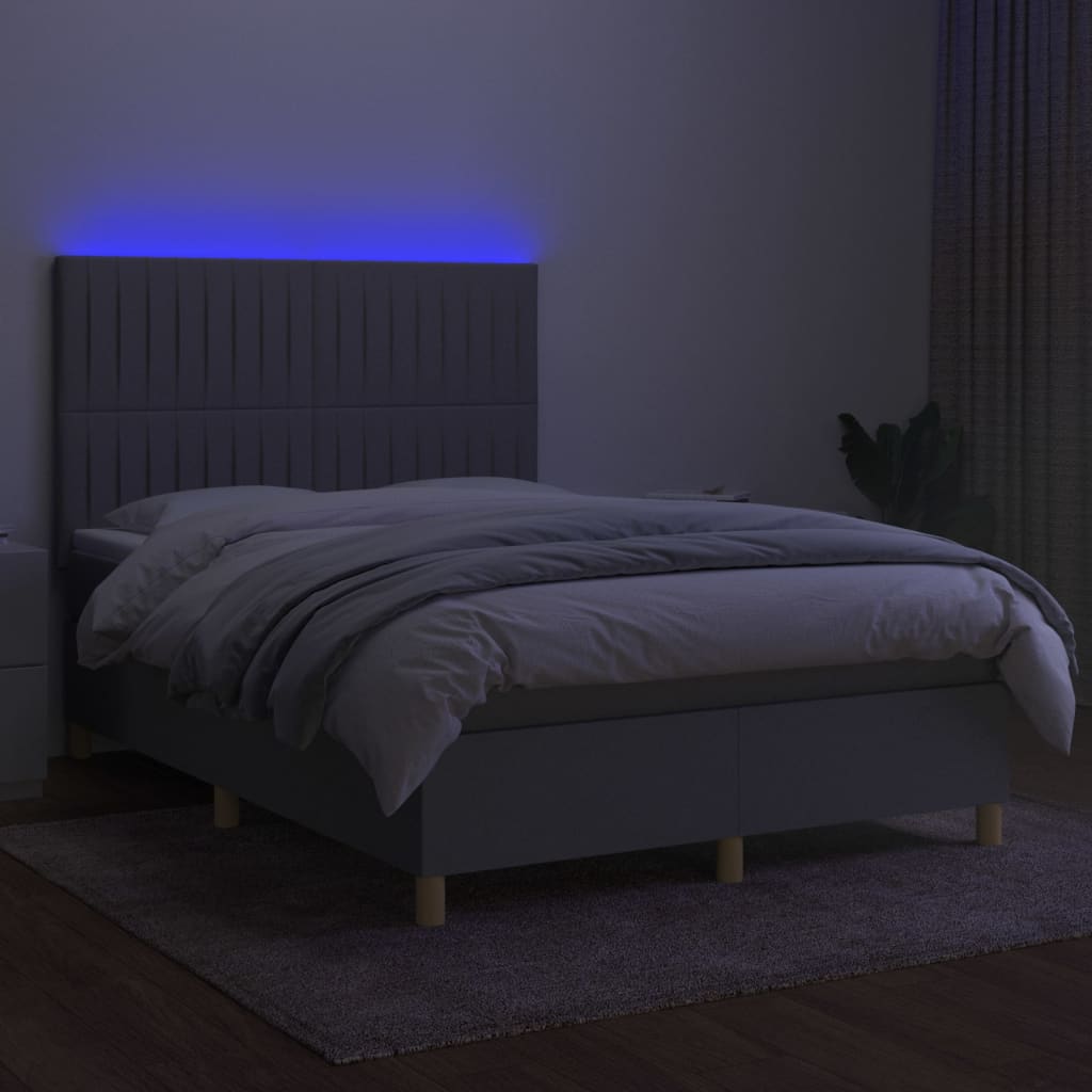 világosszürke szövet rugós és LED-es ágy matraccal 140x200 cm