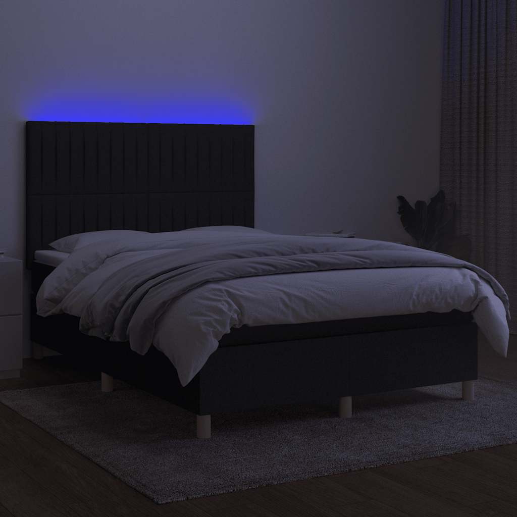 fekete szövet rugós és LED-es ágy matraccal 140x200 cm