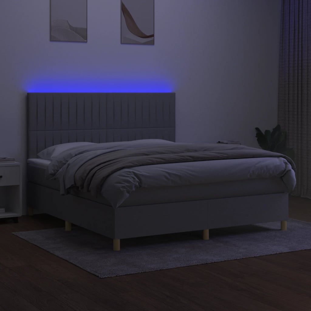világosszürke szövet rugós és LED-es ágy matraccal 160x200 cm