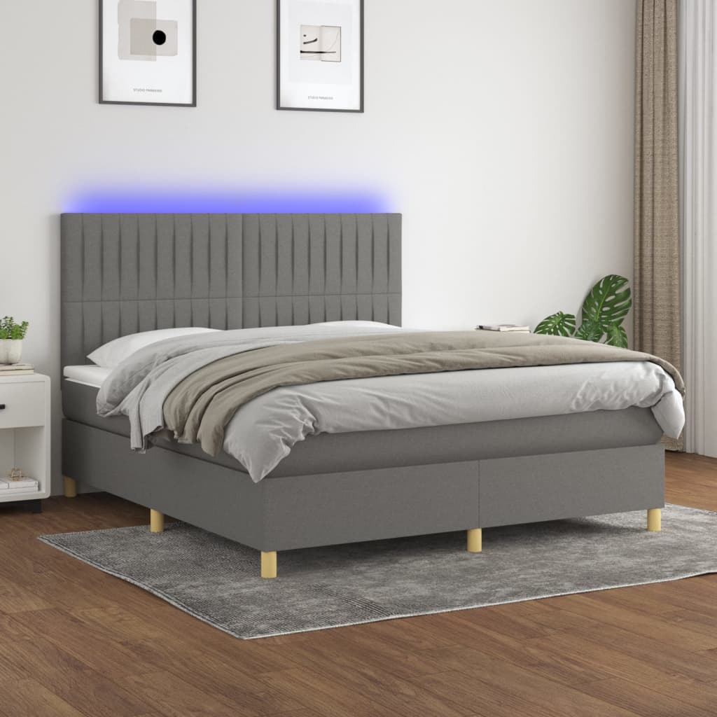 sötétszürke szövet rugós és LED-es ágy matraccal 160x200 cm