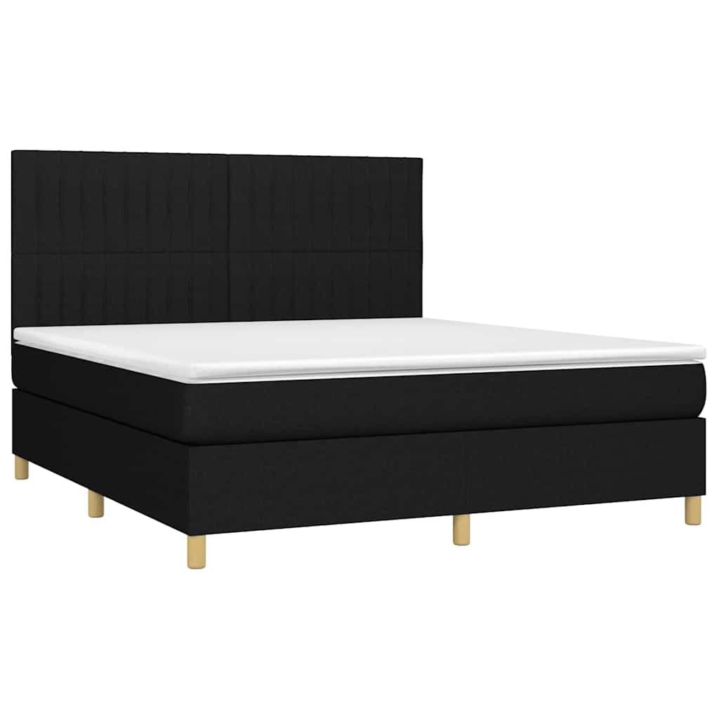 fekete szövet rugós és LED-es ágy matraccal 160x200 cm