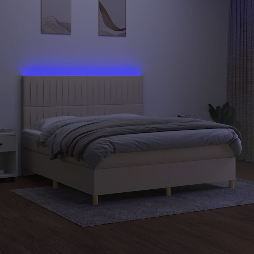 krémszínű szövet rugós és LED-es ágy matraccal 160x200 cm