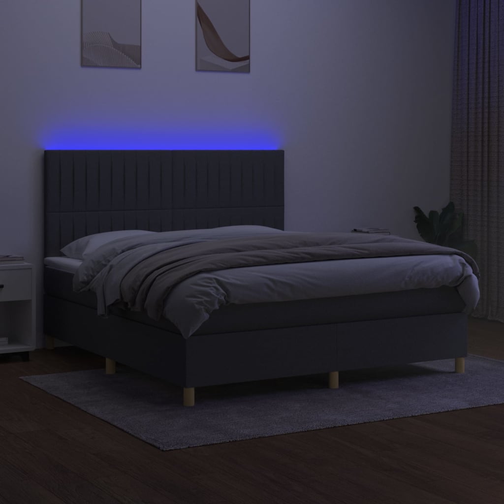 sötétszürke szövet rugós és LED-es ágy matraccal 180 x 200 cm