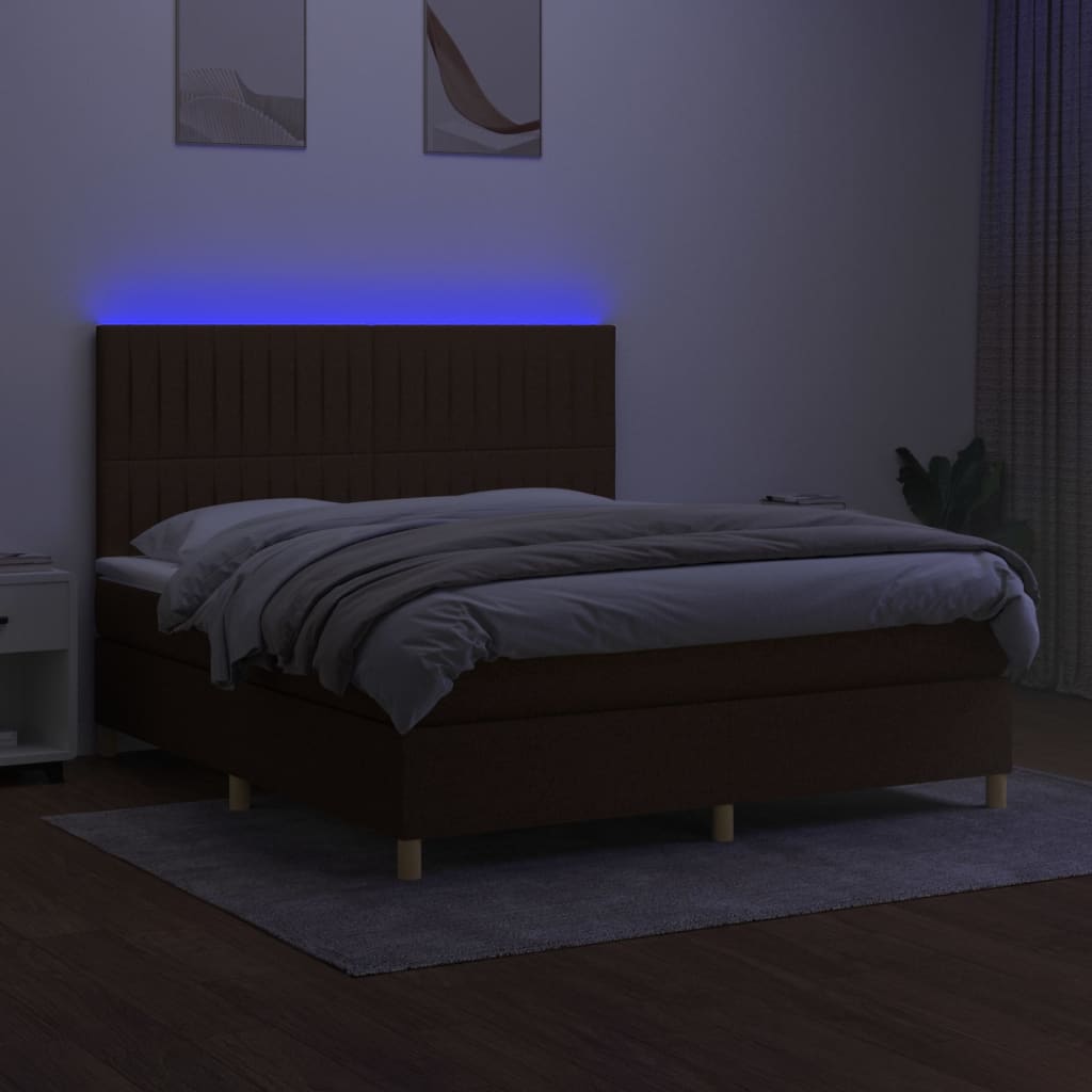 barna szövet rugós és LED-es ágy matraccal 180 x 200 cm