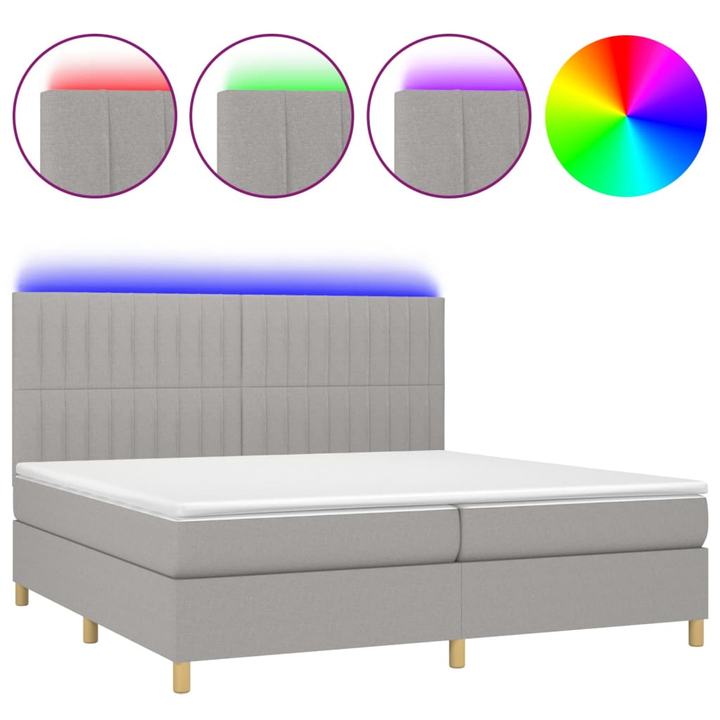 világosszürke szövet rugós és LED-es ágy matraccal 200x200 cm