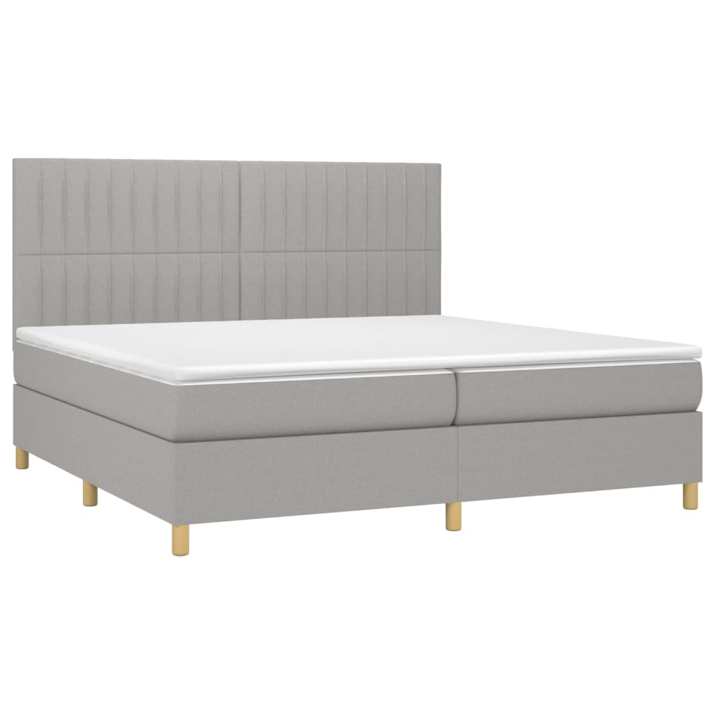 világosszürke szövet rugós és LED-es ágy matraccal 200x200 cm