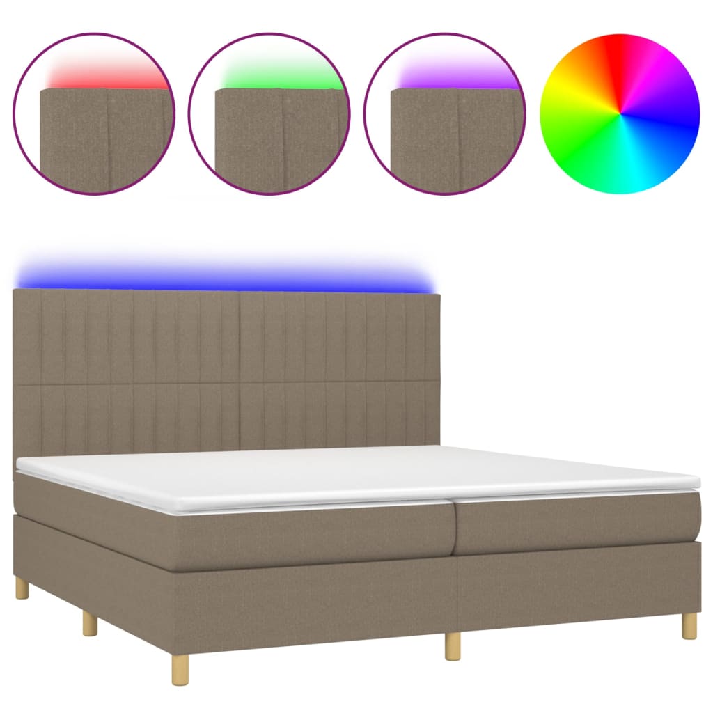 tópszínű szövet rugós és LED-es ágy matraccal 200 x 200 cm