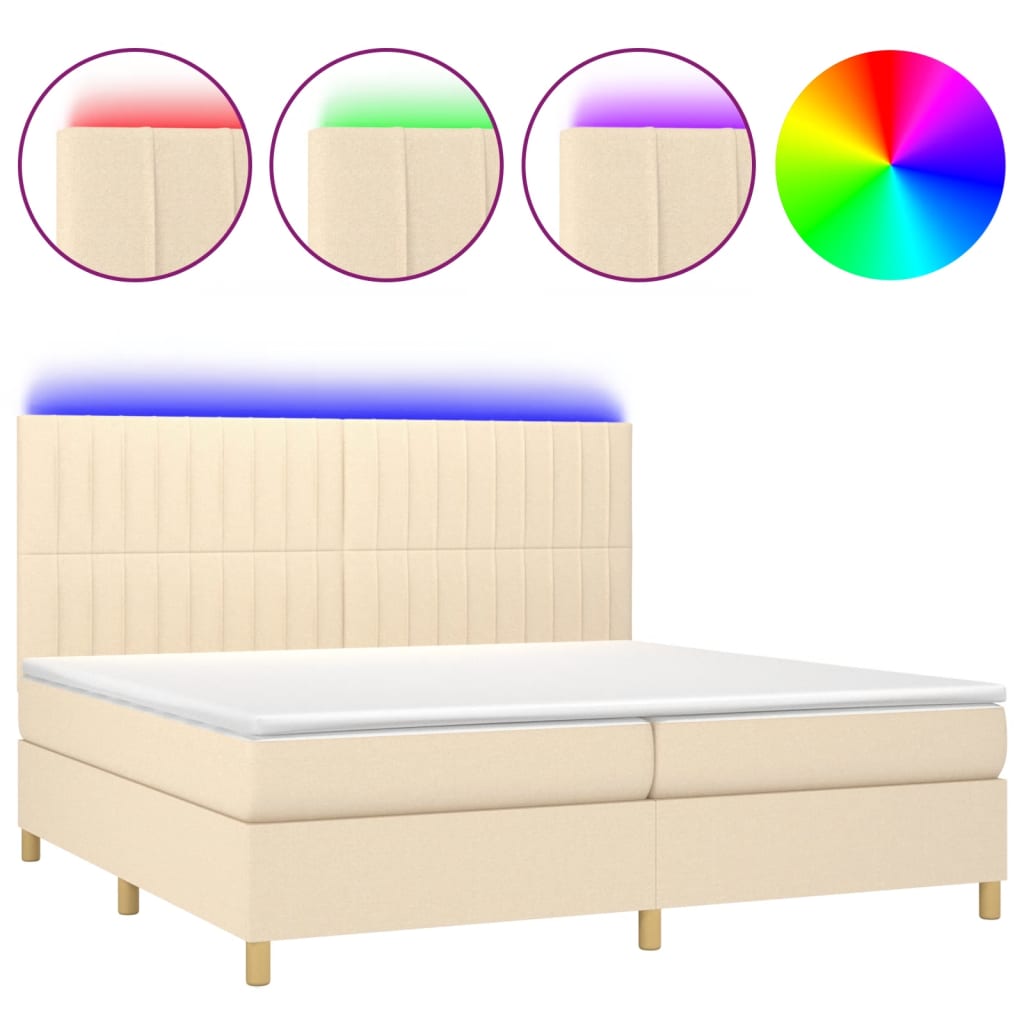 krémszínű szövet rugós és LED-es ágy matraccal 200 x 200 cm