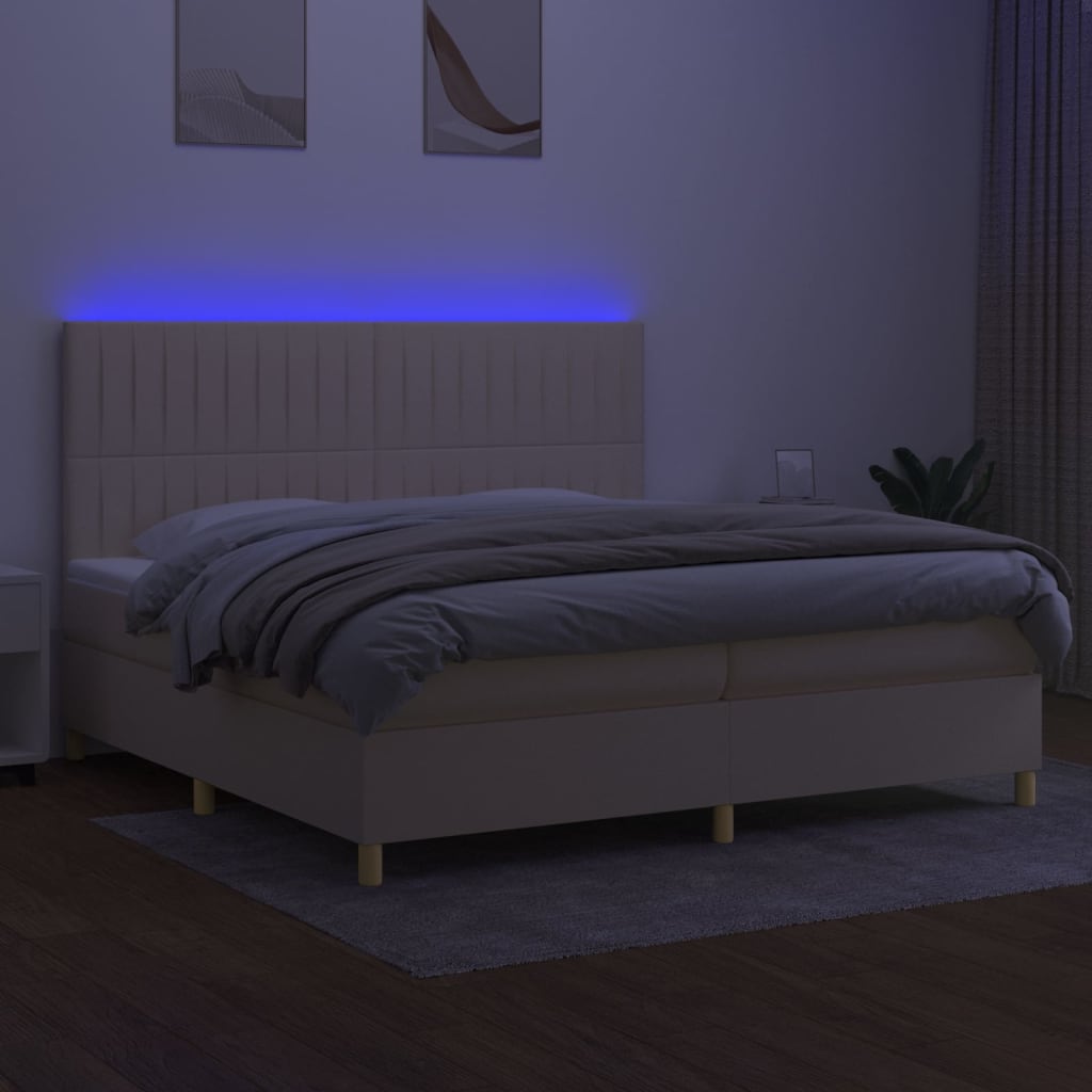 krémszínű szövet rugós és LED-es ágy matraccal 200 x 200 cm