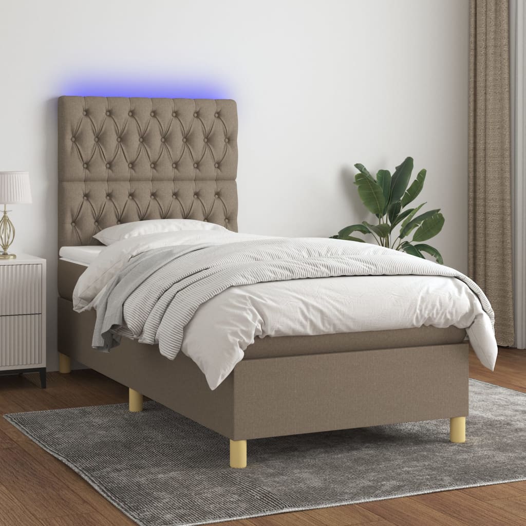 tópszínű szövet rugós és LED-es ágy matraccal 80 x 200 cm
