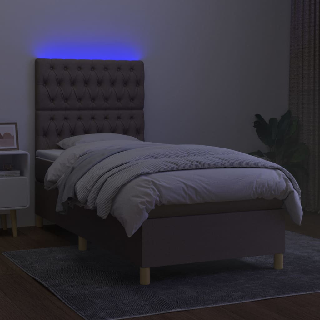tópszínű szövet rugós és LED-es ágy matraccal 90x200 cm