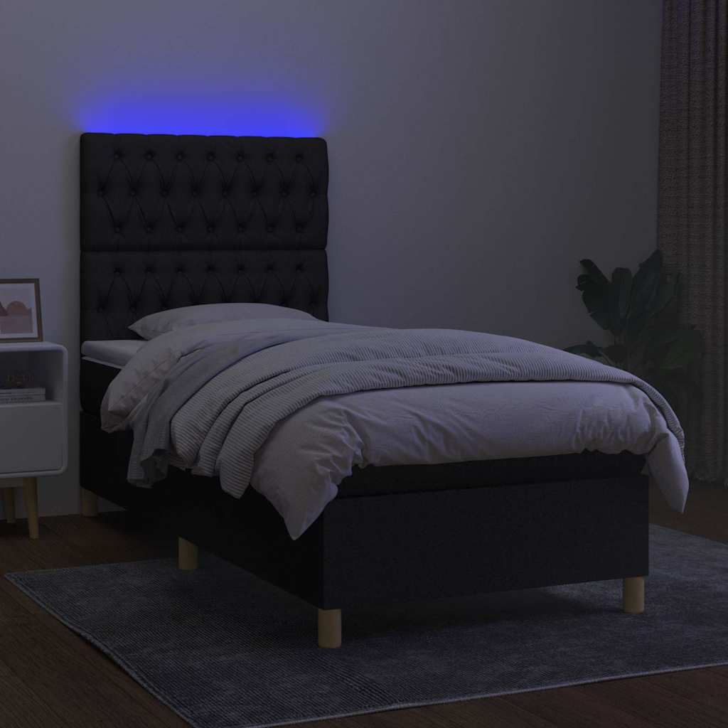 fekete szövet rugós és LED-es ágy matraccal 100x200 cm