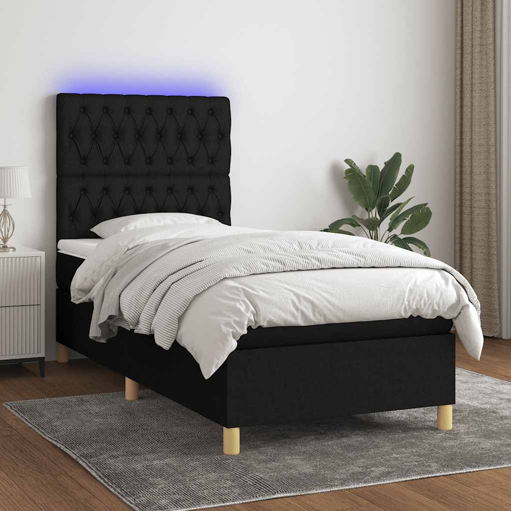 fekete szövet rugós és LED-es ágy matraccal 100x200 cm