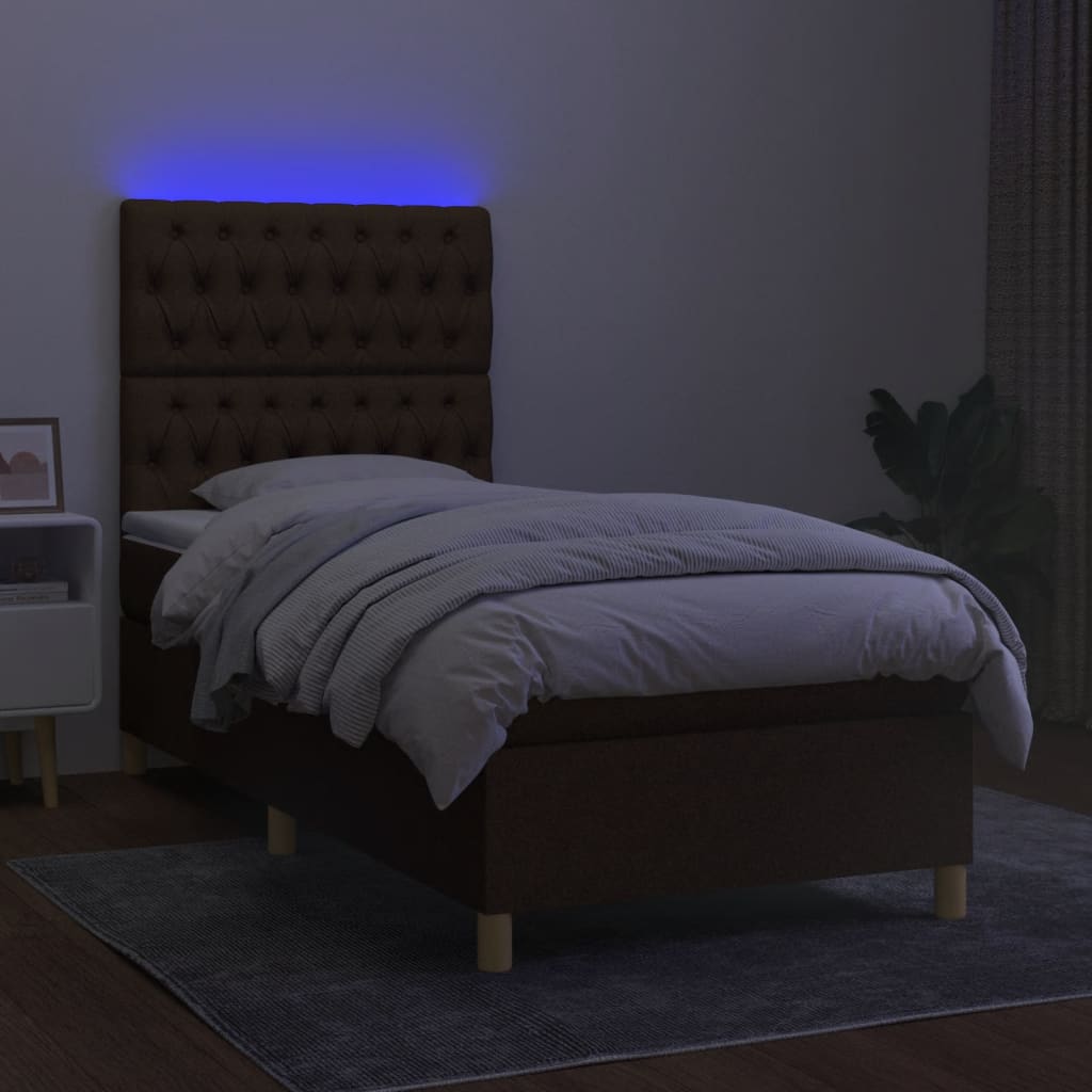 barna szövet rugós és LED-es ágy matraccal 100x200 cm