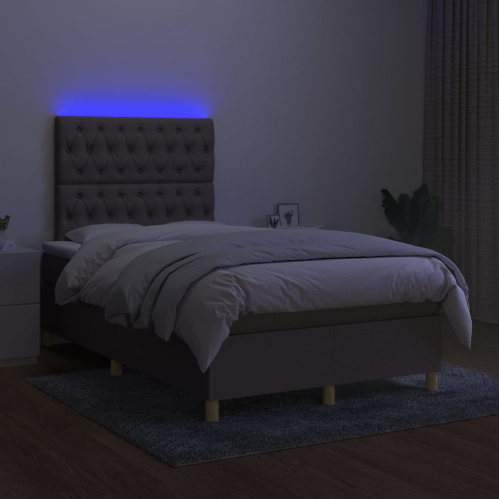 tópszínű szövet rugós és LED-es ágy matraccal 120 x 200 cm