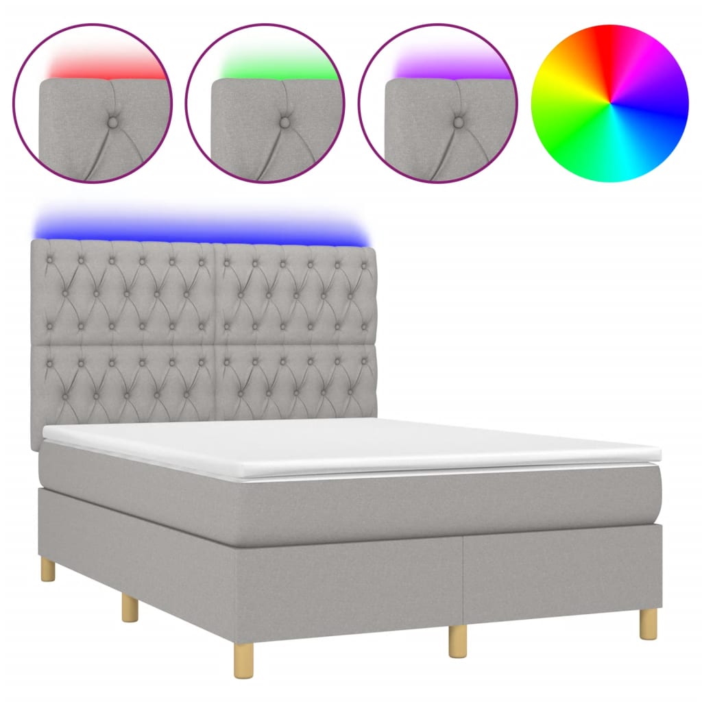 sötétszürke szövet rugós és LED-es ágy matraccal 140x190 cm
