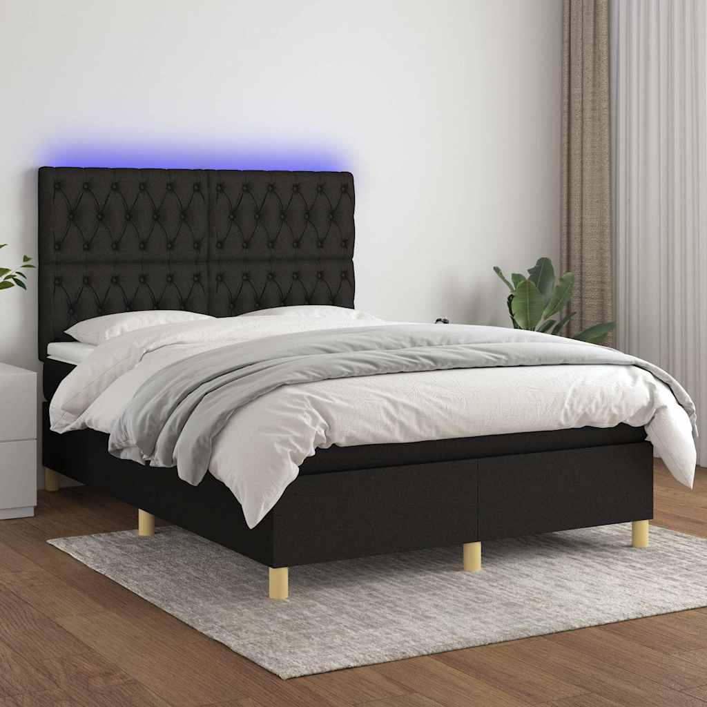 fekete szövet rugós és LED-es ágy matraccal 140x190 cm