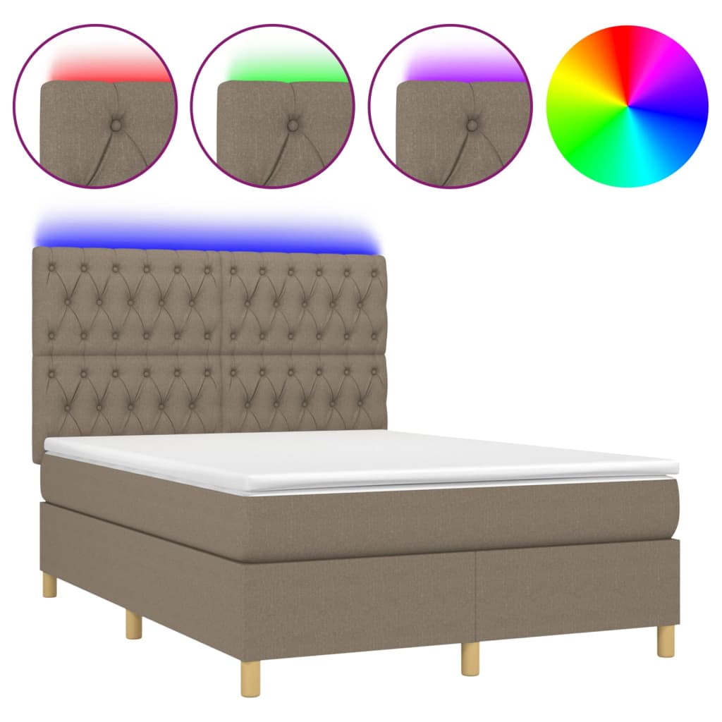 tópszínű szövet rugós és LED-es ágy matraccal 140x190cm