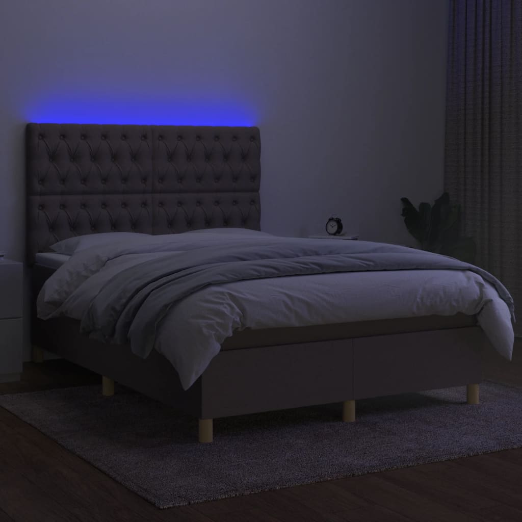 tópszínű szövet rugós és LED-es ágy matraccal 140x200 cm
