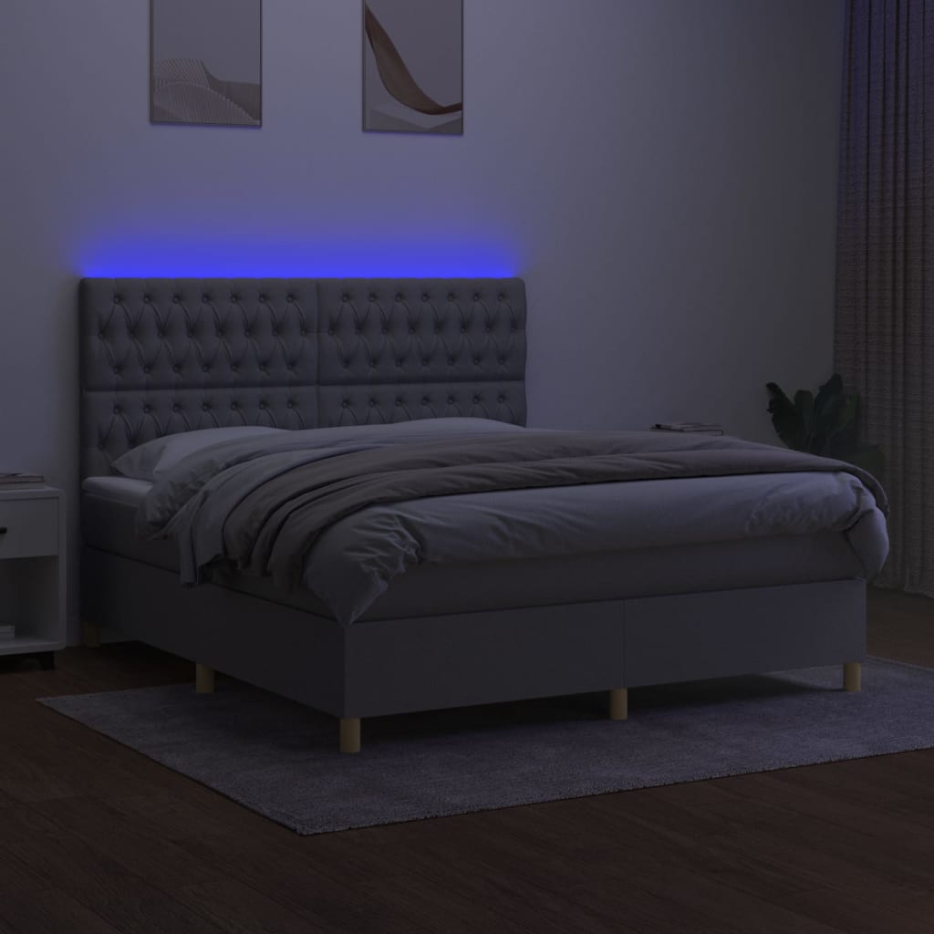 világosszürke szövet rugós és LED-es ágy matraccal 160x200 cm