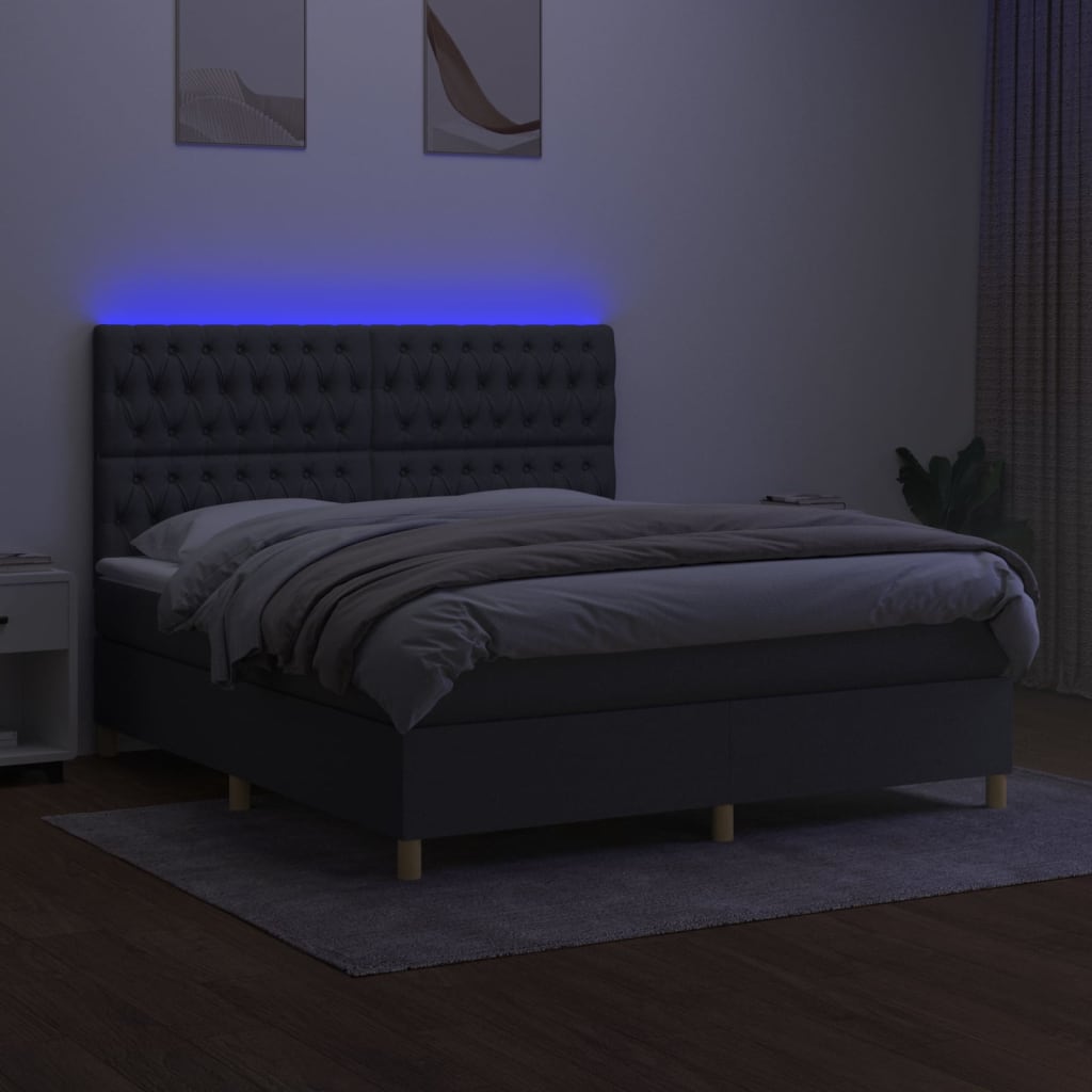 sötétszürke szövet rugós és LED-es ágy matraccal 160x200 cm