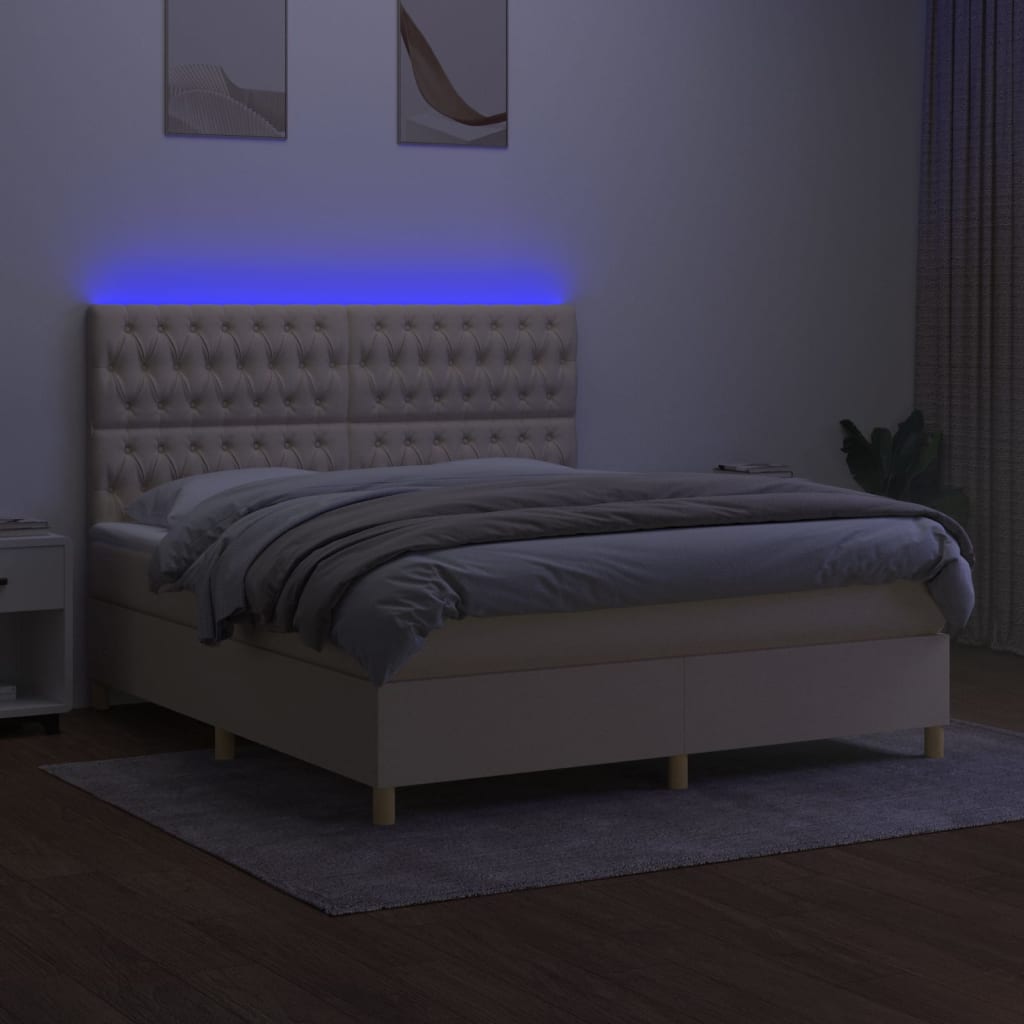 krémszínű szövet rugós és LED-es ágy matraccal 160x200 cm