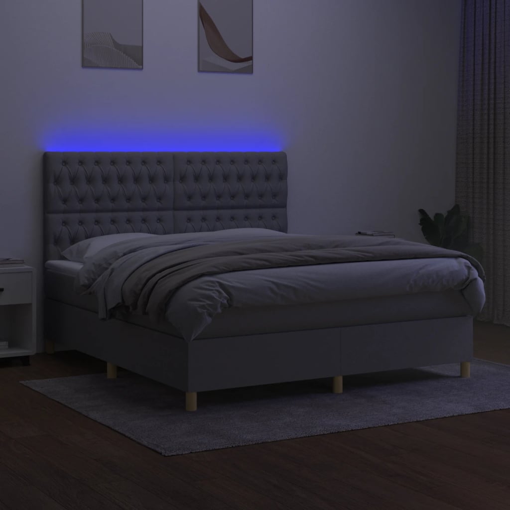világosszürke szövet rugós és LED-es ágy matraccal 160x200 cm