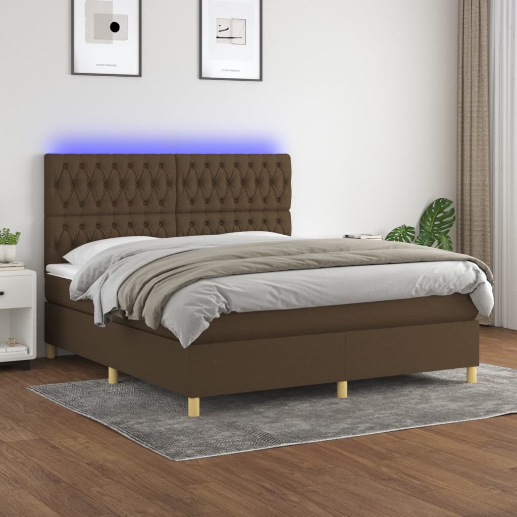 barna szövet rugós és LED-es ágy matraccal 180 x 200 cm