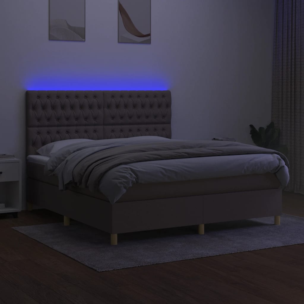 tópszínű szövet rugós és LED-es ágy matraccal 180 x 200 cm
