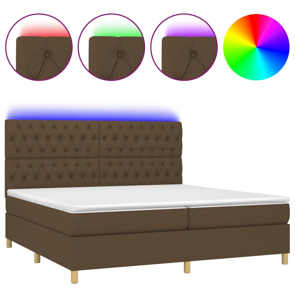 barna szövet rugós és LED-es ágy matraccal 200x200 cm