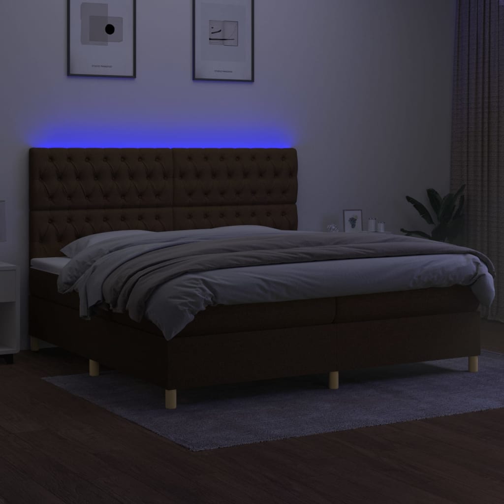 barna szövet rugós és LED-es ágy matraccal 200x200 cm