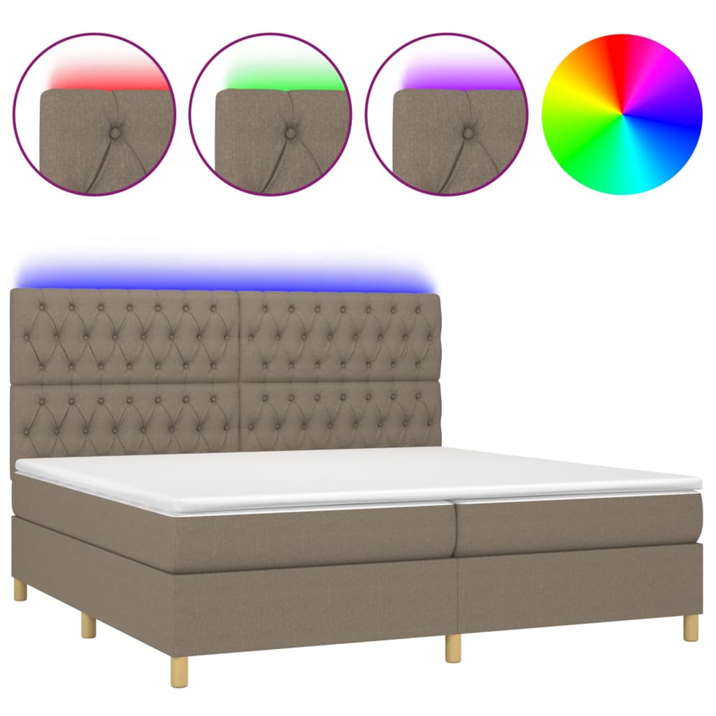 tópszínű szövet rugós és LED-es ágy matraccal 200 x 200 cm