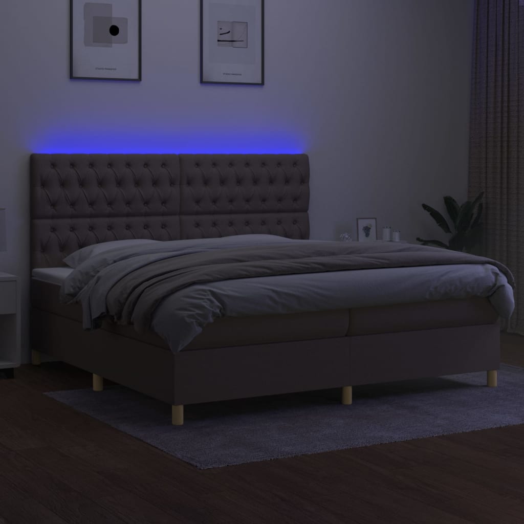 tópszínű szövet rugós és LED-es ágy matraccal 200 x 200 cm