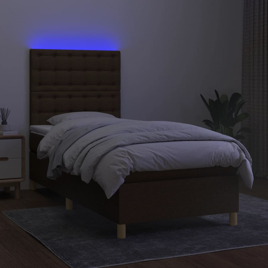 barna szövet rugós és LED-es ágy matraccal 80 x 200 cm