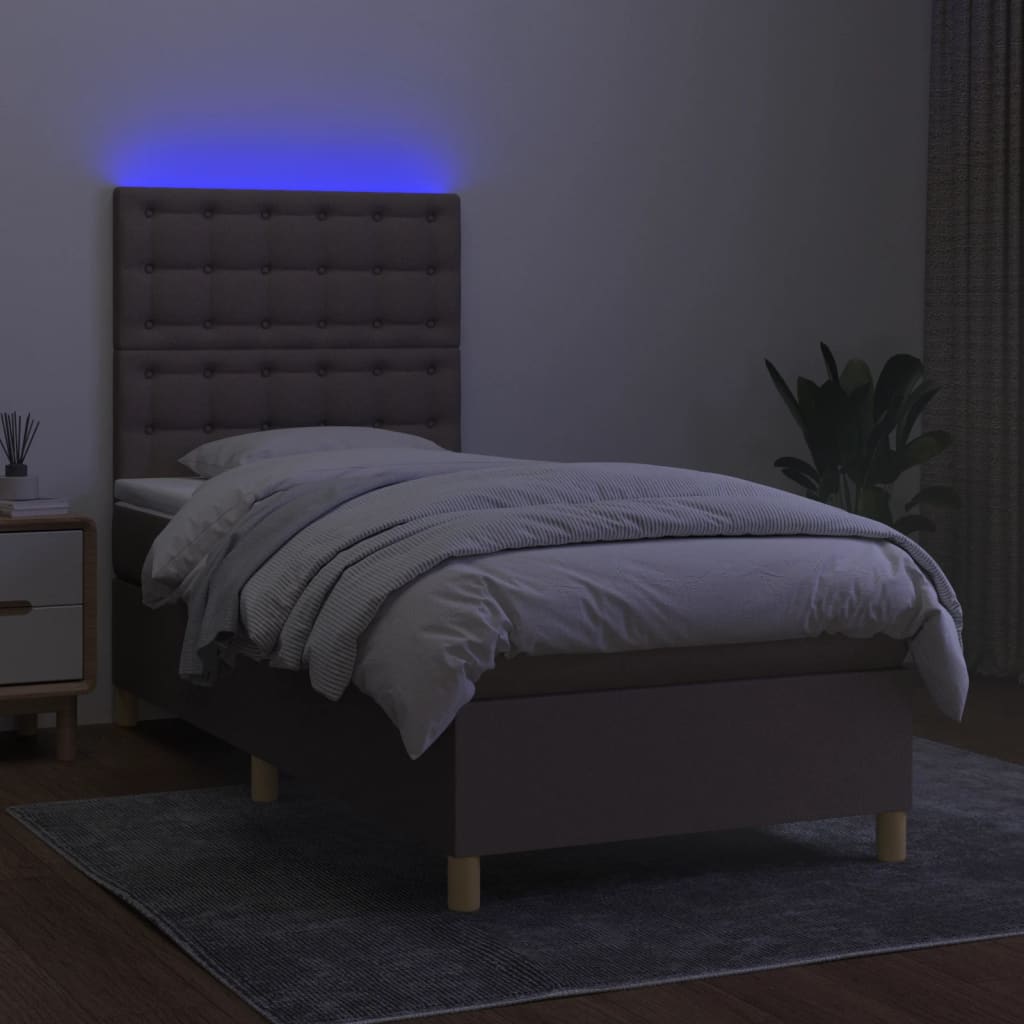 tópszínű szövet rugós és LED-es ágy matraccal 80 x 200 cm