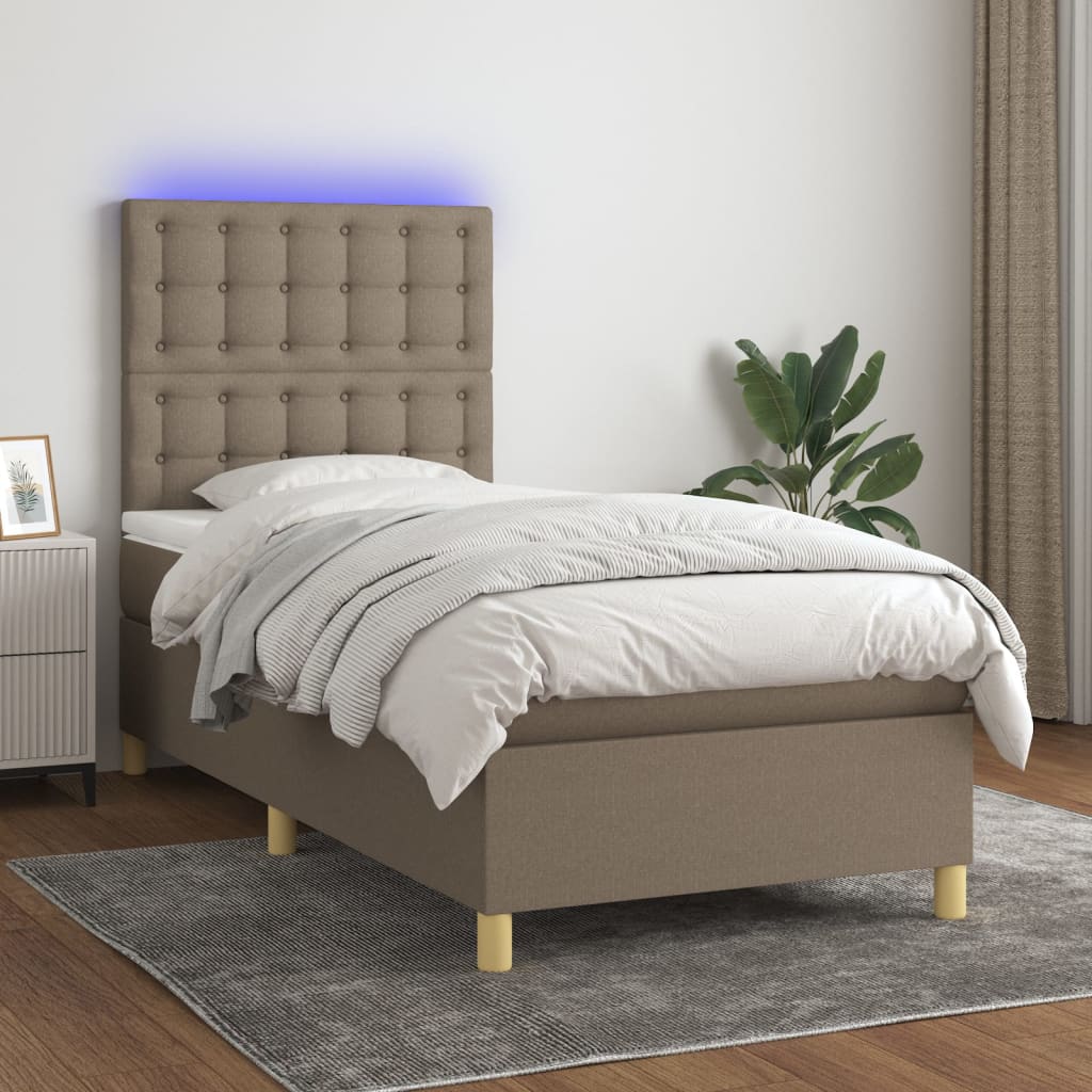 tópszínű szövet rugós és LED-es ágy matraccal 90x190 cm