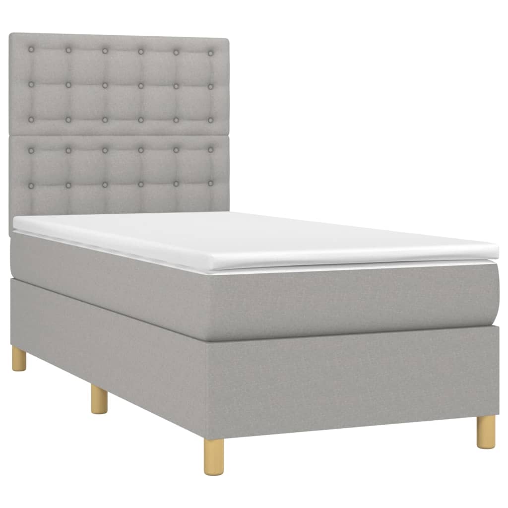 világosszürke szövet rugós és LED-es ágy matraccal 90x200 cm