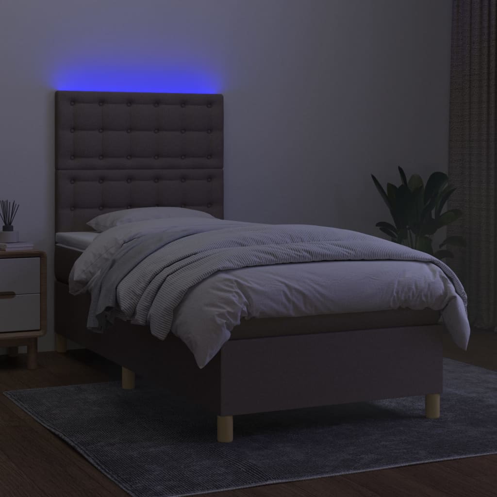 tópszínű szövet rugós és LED-es ágy matraccal 90x200 cm