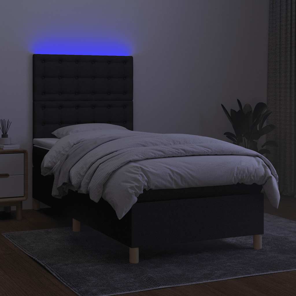 fekete szövet rugós és LED-es ágy matraccal 100x200 cm
