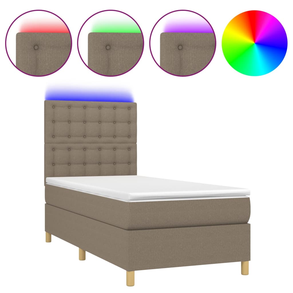 tópszínű szövet rugós és LED-es ágy matraccal 100x200 cm
