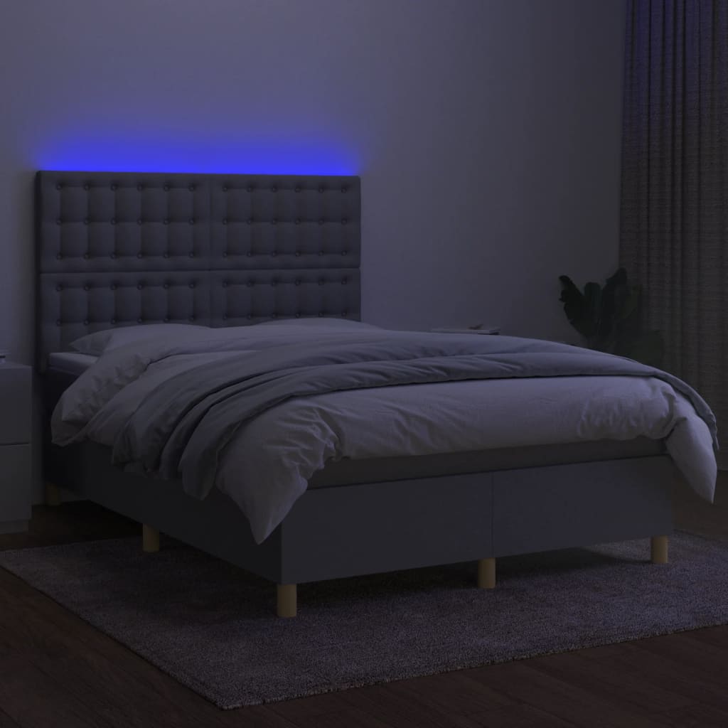 sötétszürke szövet rugós és LED-es ágy matraccal 140x190 cm