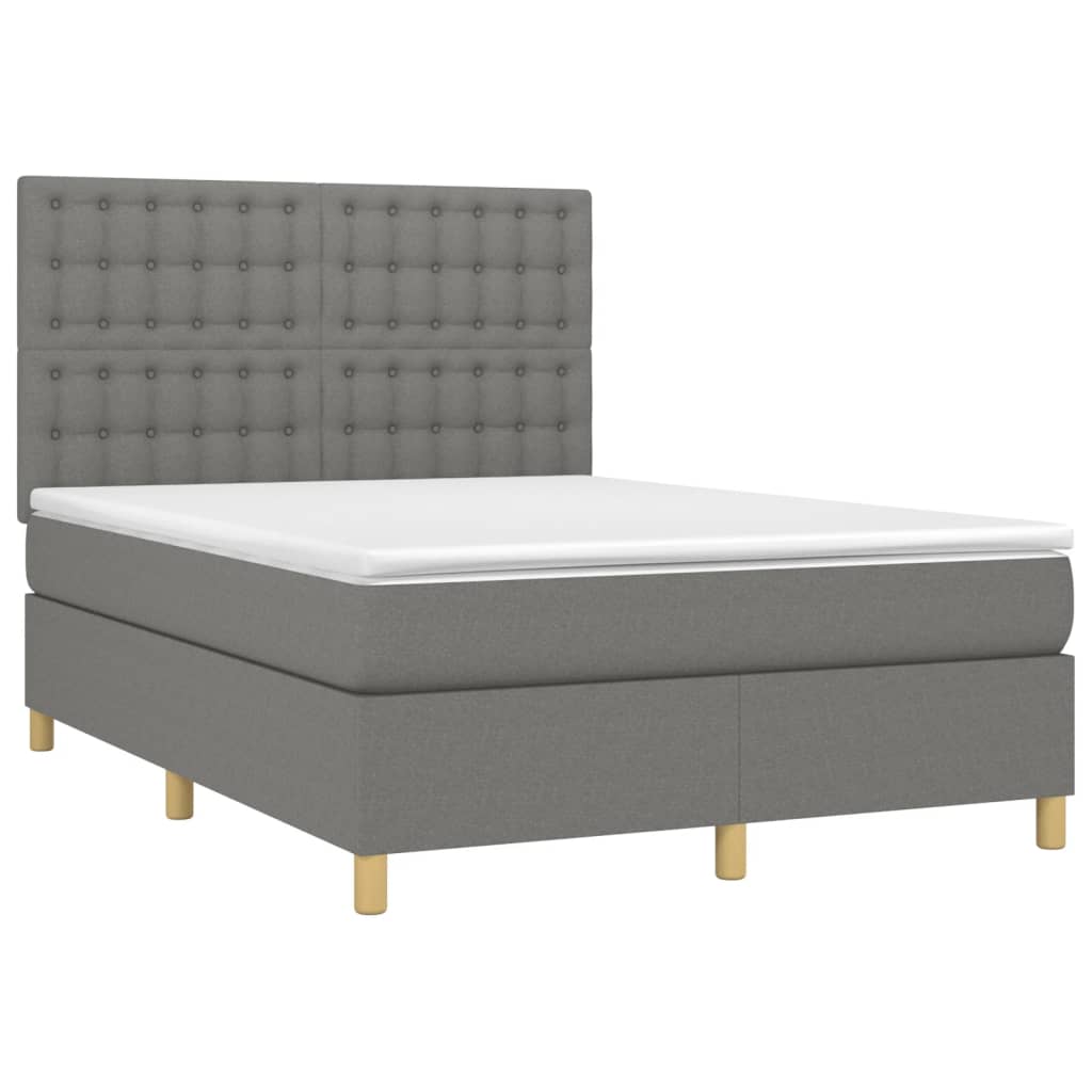 sötétszürke szövet rugós és LED-es ágy matraccal 140x190 cm