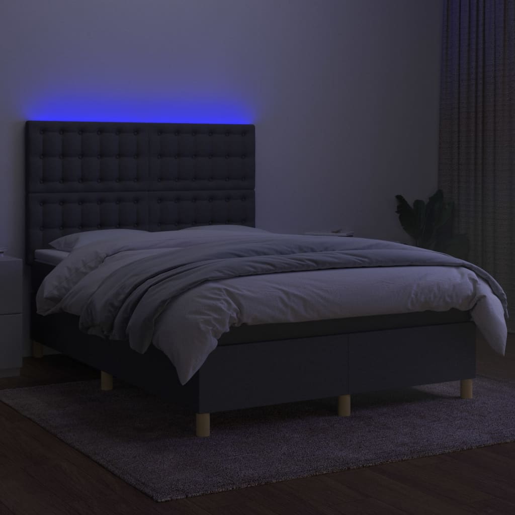 sötétszürke szövet rugós és LED-es ágy matraccal 140x190 cm