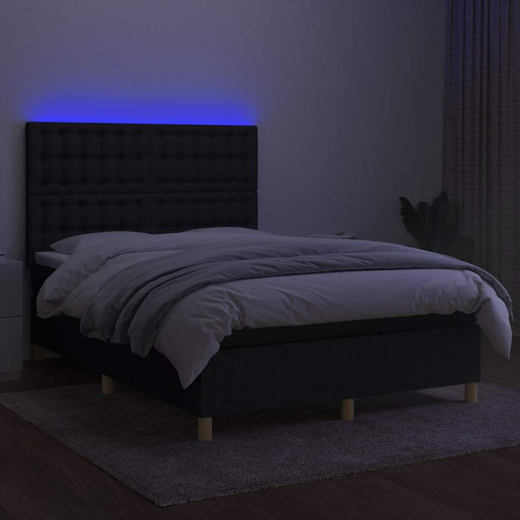 fekete szövet rugós és LED-es ágy matraccal 140x190 cm